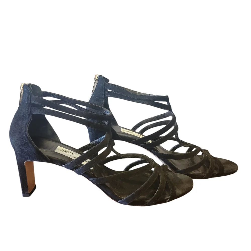 Jimmy Choo Black Selina 85 Suede Strappy Sandals